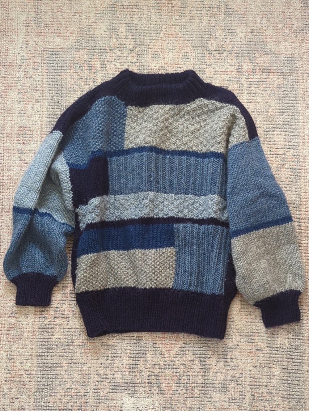 Handknit Icelandic Patchwork Unisex Wool Sweater